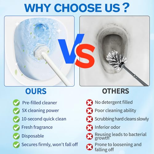Disposable Toilet Brush Set - Toilet Bowl Wand Refills with Toilet Cleaners, Disposable Brush Heads with 5X Cleaning Power, Includes 60 Refill Heads for Clorox Toilet Brush, Wand & Storage Caddy - size: Starter Kit+60 Refill Heads