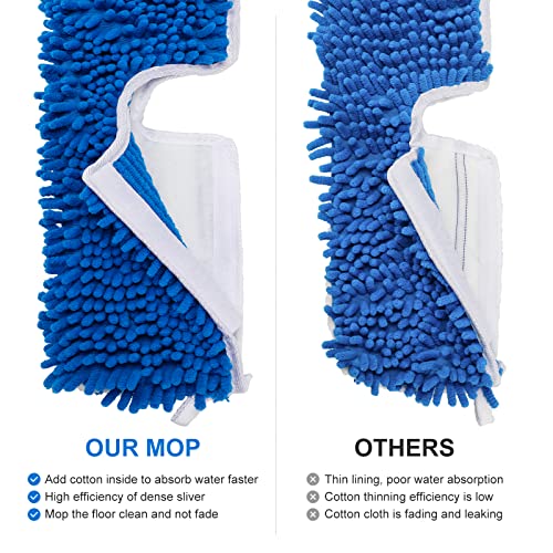 4 Pack Chenille Mop Heads Replacements Compatible with Oceda Dual-Action Microfiber Flip Mop System, Mop Replace Heads for Dry Wet Use, Washable Double Sided Flat Sponge(18 * 6 in)