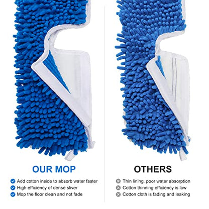 4 Pack Chenille Mop Heads Replacements Compatible with Oceda Dual-Action Microfiber Flip Mop System, Mop Replace Heads for Dry Wet Use, Washable Double Sided Flat Sponge(18 * 6 in)
