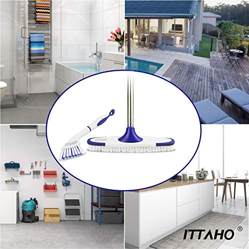 Floor Scrub Brush with Long Handle - 53" Deck & Grout Cleaner Brush Set for Tile, Marble, Stone, Bathroom, Patio, Garage, Deck & Floor Cleaning - size: 11"