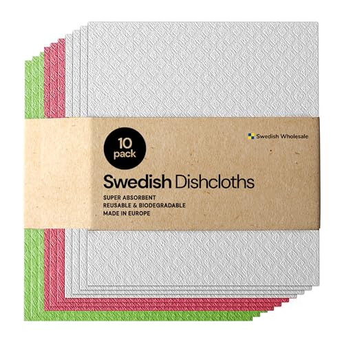 Swedish Wholesale Dishcloths Reusable 8" x 7" Sponge Cloths, Bulk 10 Pack of High Absorbent Cellulose Dish & Kitchen Cleaning Hand Towels, Wring to Dry & Machine Wash, Odor Resistant, Assorted Colors - color: Assorted - Reusable Cleaning Cloths