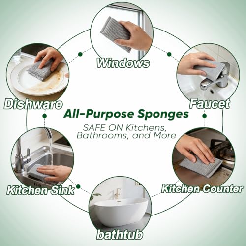 HOMEXCEL All-Purpose Sponge Pads 12PK, Non-Scratch Dish Sponges Safe for Non-Stick Cookware, Pots & Pans, Ideal Cleaning Dish Scrubber Pads for Kitchen, Bathroom and Household - color: Silver