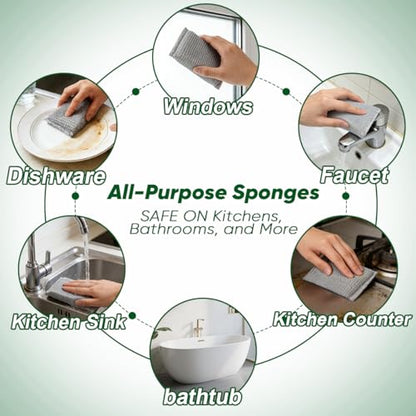 HOMEXCEL All-Purpose Sponge Pads 12PK, Non-Scratch Dish Sponges Safe for Non-Stick Cookware, Pots & Pans, Ideal Cleaning Dish Scrubber Pads for Kitchen, Bathroom and Household - color: Silver