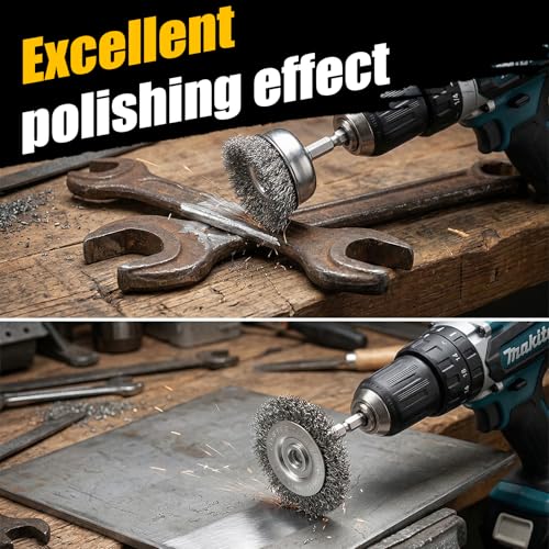 40 Pack Wire Wheel for Drill, 1/4-Inch Carbon Steel Wire Wheel Brush 8 Sizes Round Brushes with Hex Shank for Rust Removal, Corrosion and Scrub Surfaces