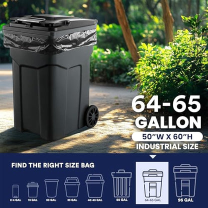 Plasticplace 64-65 Gallon Black Trash Bags, Heavy Duty Toter Can Liners, Tear & Leak-Proof, Industrial Strength, 25 Count, Large Garbage Bags for Kitchen & Commercial Use 1.2 Mil, 50" x 60" - size: 1 Count (Pack of 25)