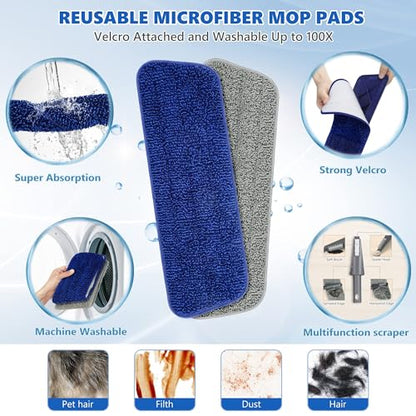 Spray Mops for Floor Cleaning - BPAWA Microfiber Floor Mop Flat Wet Mop Dry Dust Mop for Hardwood Laminate Wood Tile Vinyl Kitchen Bathroom Floors with 4 Washable Pads Reusable 550ML Refillable Bottle