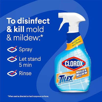 Clorox Plus Tilex Mold and Mildew Remover with Bleach, Spray Bottle, 32 Fluid Ounces, Unscented, Pack of 3