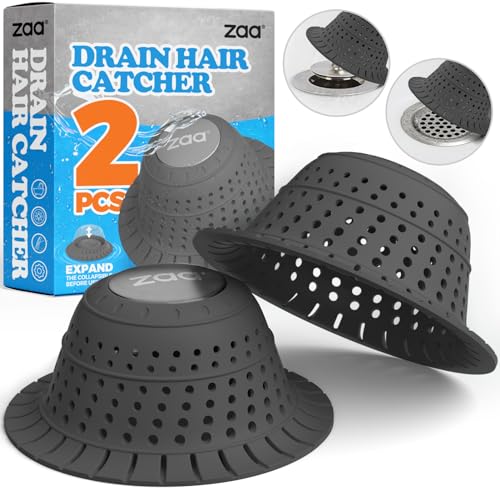 zaa Bathtub Drain Hair Catcher, 2 Pack Silicone Collapsible Bathtub Drain Cover Hair Catcher & Protector for Pop-Up & Regular Drains of Shower, Bathtub, Tub, Bathroom, Sink, Black Black - color: Black