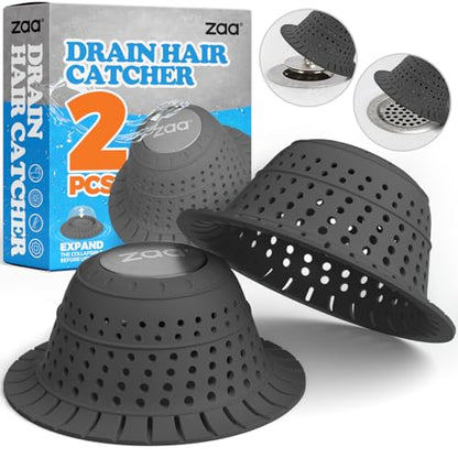 zaa Bathtub Drain Hair Catcher, 2 Pack Silicone Collapsible Bathtub Drain Cover Hair Catcher & Protector for Pop-Up & Regular Drains of Shower, Bathtub, Tub, Bathroom, Sink, Black Black - color: Black