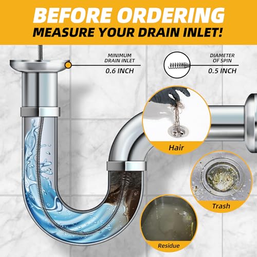 Drain Augers, Clog Remover with Drill Adapter, 25 Feet Heavy Duty Flexible Plumbing Snake Use Manually or Powered