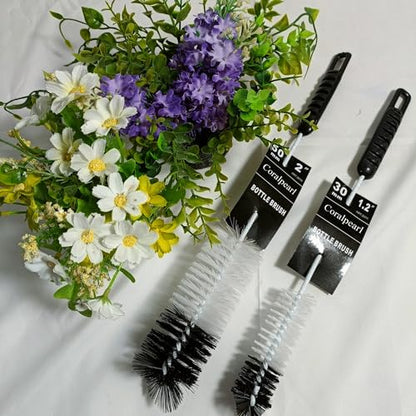 Bottle Brushes Thin Long Handle X 2, Utility Skinny Wire Cleaner Set Big Small, Bendable Flexible for Cleaning Narrow Neck Water, Beer, Wine, Baby Bottles, Pipes, Tubes, Hoses, and Flasks