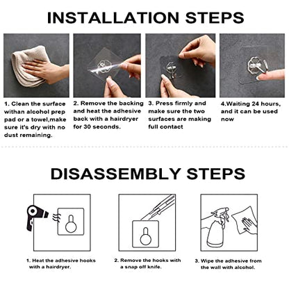 ZESLMG Adhesive Wall Hooks for Hanging, 16 Pack Self Sticky Hooks Heavy Duty 22lb Clear, Removable Shower Hook No Damage for Towel Key Coat Wreath Picture Outdoor Ceiling Bathroom Kitchen, Waterproof - size: 16 Regular Hook