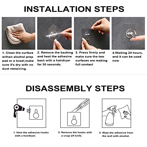 ZESLMG Adhesive Wall Hooks for Hanging, 32 Pack Self Sticky Hooks Heavy Duty 22lb Clear, Removable Shower Hook No Damage for Towel Key Coat Wreath Picture Outdoor Ceiling Bathroom Kitchen, Waterproof - size: 32 Regular Hook