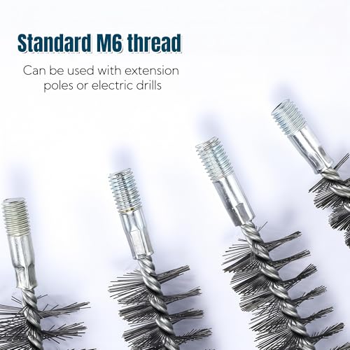 50 in Pipe Cleaning Brush Set with Stainless Steel Bristles, 5X Wire Brush with 4X Galvanized Flexible Rods, Stainless Steel Pipe Brush for Rust Polish,Tubes,Auto Parts Cleaning