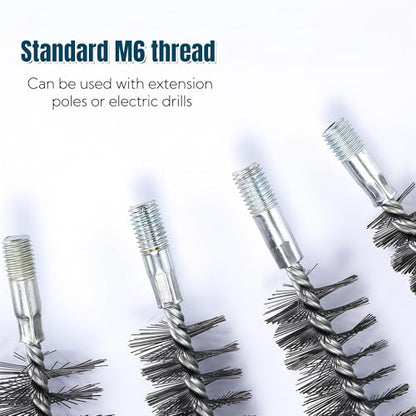 50 in Pipe Cleaning Brush Set with Stainless Steel Bristles, 5X Wire Brush with 4X Galvanized Flexible Rods, Stainless Steel Pipe Brush for Rust Polish,Tubes,Auto Parts Cleaning