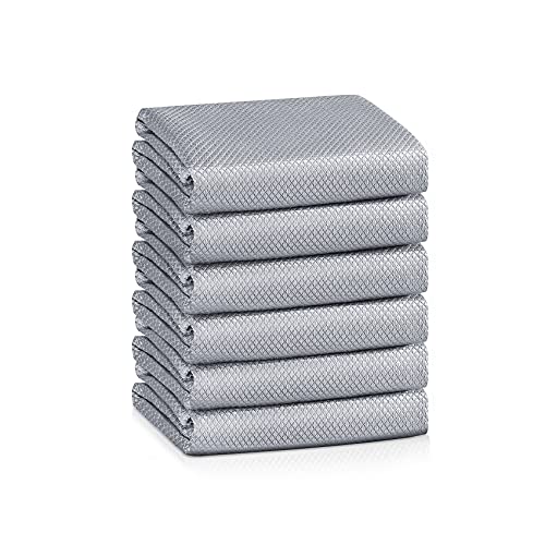 Streak Free Lint Free Microfiber Window Cleaning Cloth,Best Glass Car Shiny Wipes Mirror Shower Cleaning Cloth, Miracle Cloths for Glasses,Stainless Steel,Wine Glass Polishing Towels,Pack of 6,Grey - color: Gray