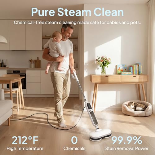 Scrubbing Steam Mops for Floor Cleaning, 15-in-1 Steam Cleaner for Home with 500ML Removable Tank, MultiPurpose Detachable Spin Steamer Mops for Hardwood Floor Clothes Window Tile Carpet Home Use