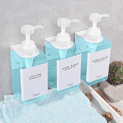 Refillable Shampoo and Conditioner Bottles for Shower Wall,Shampoo and Conditioner Dispenser with Pump No Drill (3 Bottles 3 Wall Mounts-Teal) - color: 3 Bottles 3 Wall Mounts-teal