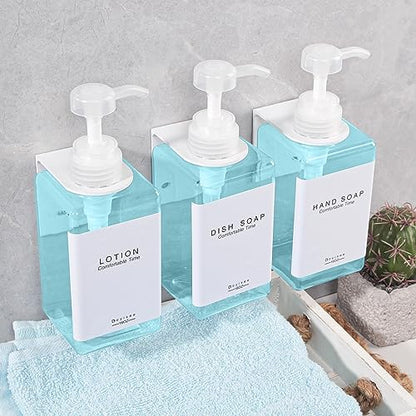 Refillable Shampoo and Conditioner Bottles for Shower Wall,Shampoo and Conditioner Dispenser with Pump No Drill (3 Bottles 3 Wall Mounts-Teal) - color: 3 Bottles 3 Wall Mounts-teal