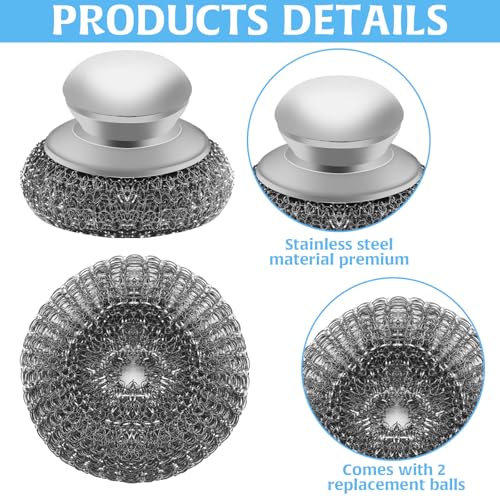 Stainless Steel Wool Scrubber with 2 Replacement Pads - Clean Metal Pans, Pots, Grills & More - color: 4pcs