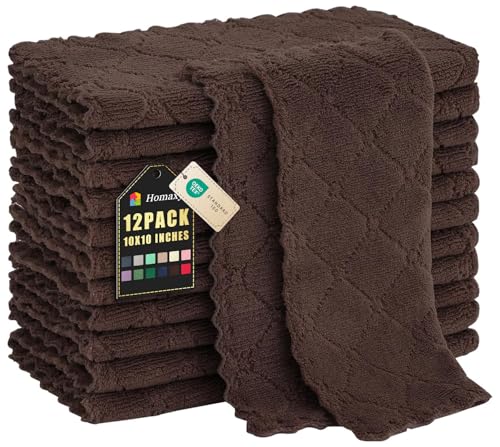 Homaxy 12 Pack Kitchen Dish Cloths (10 x 10 Inches, Brown), Super Soft and Absorbent Coral Velvet Dish Towels, Nonstick Oil Fast Drying Microfiber Cleaning Cloth, No Lint Household Dishcloths - color: Brown, size: 10x10 Inch-12 Pack