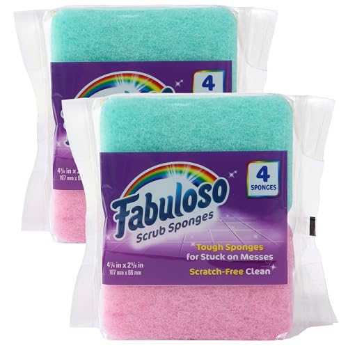 Fabuloso Scratch-Free Kitchen Dish Sponges Rainbow Cellulose Scrubber Scouring Pad Dishes Pots Pans Counters 4.25 x 2.75 x 1.25 4 Count 2 Pack - color: Rainbow, size: 4 Count (Pack of 2)