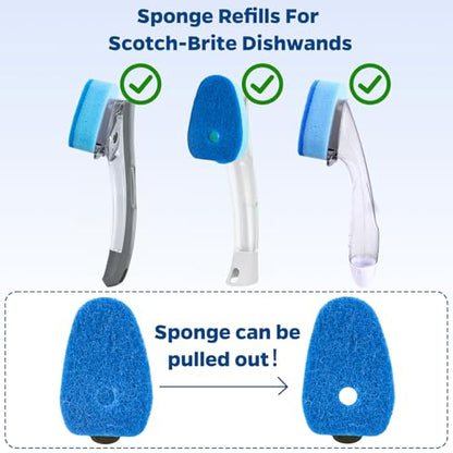 Sponge Dishwand Brush Refills for Scotch-Brite Dishwand - 20 Pack Dish Soap Non-Scratch Brush Refills for Nonstick Pots and Pans, Glass & Tubs（Green - color: Blue-20pack