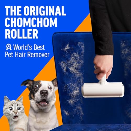 PawÉlite Roller Pet Hair Remover – Original Size Reusable Lint Roller for Cat & Dog Hair on Furniture, Couch, Carpet, Car, Rugs & Bedding – Portable, Eco-Friendly (White)