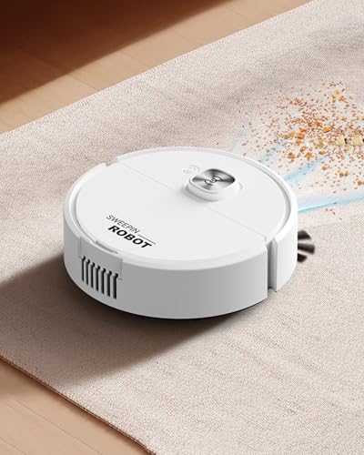Smart Floor Vacuum Robot, Strong Suction Quiet Slim Sweep Mop, Robot Vacuum for Pet Hair Hard Floor & Low-Pile Carpet Home Cleaning, No Battery Included (3 AA 1.5V Batteries Required), White - color: White