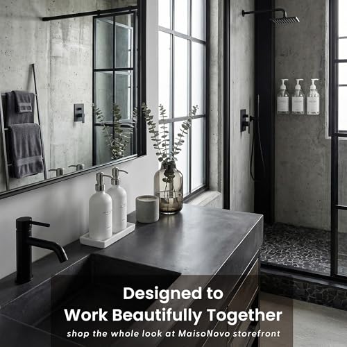 MaisoNovo Soap and Lotion Dispenser Set - Bathroom Soap Dispenser Set with White Soap Dispenser, Silver Pumps & Concrete Tray - color: White Bottles/ Silver Pumps/ White Concrete Tray