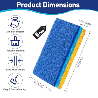 6Pcs Cleaning Sponges, Non-Scratch Scrub Dish Sponge Safe on Non-Stick Cookware, Dual Sided Cleaning Sponges for Kitchen, Household, Bathroom(Square,Blue) - color: Square,blue