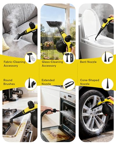 Handheld Steam Cleaner, 1050W Multipurpose Portable Steamer Cleaning with 10 Accessories, Chemical-Free High Pressure For Tile, Grout, Floor, Kitchen, Bathroom, Windows