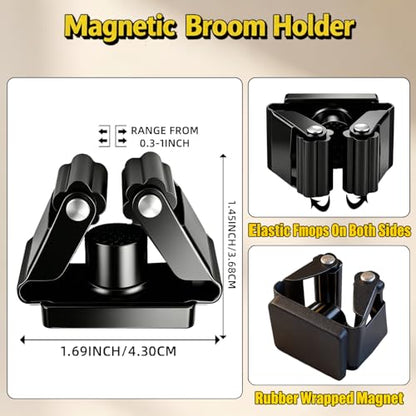 Magnetic Broom and Mop Holder Wall Mount, Black 4 Pack | Heavy duty strong magnetic broom holder,no drill removable,9 lbs load,fits 0.6–1.5in handles,RV kitchen garage storage - size: 4 Pack B