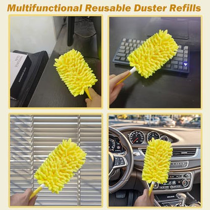 Reusable Duster for Swiffer, 2 Refills + 1 Handle, Yellow | 360 Heavy Duty Duster Refill, Compatible with Swiffer Hand Dusters, For Furniture, Blinds, Ceiling Fans, Walls - size: 2 dusters + 1 Handle Yellow