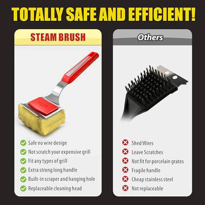 GRILLART Grill Brush Bristle Free. SteamWizards BBQ Replaceable Cleaning Head, Unique Seamless-Fit Scraper Tool for Cast Iron/Stainless-Steel Grates, Safe Barbecue Grill Cleaner-Red - color: Grill Brush & Scraper