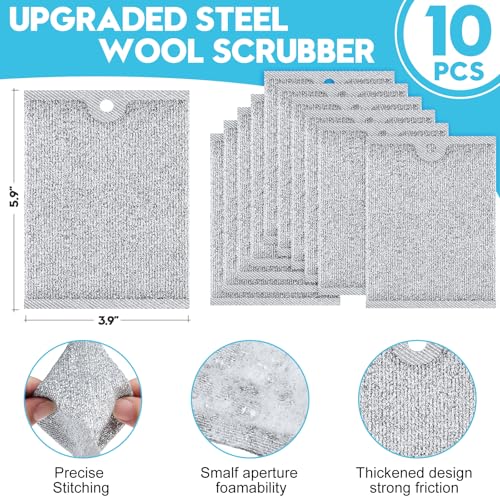 Steel Wool Scrubber, Wire Dishwashing Rags, 10 Pcs Multipurpose Wire Dishcloth, Wet & Dry for Cookware, Sinks, Dishes, Stoves & Fireplaces 5.9“ x 3.9” - size: 5.9x3.9-10pcs