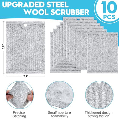Steel Wool Scrubber, Wire Dishwashing Rags, 10 Pcs Multipurpose Wire Dishcloth, Wet & Dry for Cookware, Sinks, Dishes, Stoves & Fireplaces 5.9“ x 3.9” - size: 5.9x3.9-10pcs