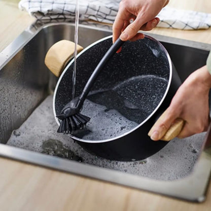 2 Pcs Scrub Brush with Handle 11'' Dish Scrubber Brush Kitchen Sink Brush Black Long Handle Dish Cleaning Brush for Kitchen Dishes Pot Sink Cleaning,Black - color: Black