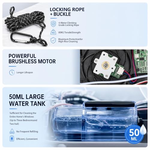 RINLAIN Window Cleaning Robot, 2026 Upgraded Robot Window Cleaner with 2700-3300Pa Variable Suction, Dual-Side Spray & Edge Detection for Glass Mirrors