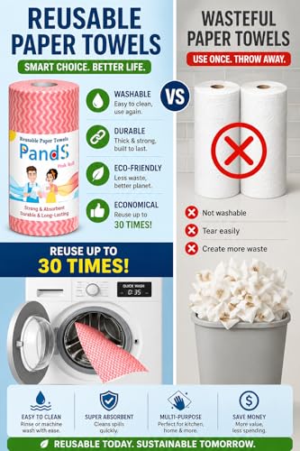 Reusable Paper Towels Washable, 60 Cts Disposable Cleaning Dish Cloths, Multi-Purpose Kitchen Wipes Roll, Pink - color: Pink 1 Roll