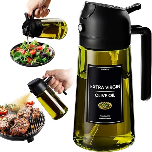 CXINYI - 16oz/470ml Olive Oil Dispenser for Kitchen with Stickers - 2 in 1 Olive Oil Sprayer for Cooking, Air Fryer, and Salad, Black (Light-Proof Kitchen Gadget) - color: Black-02