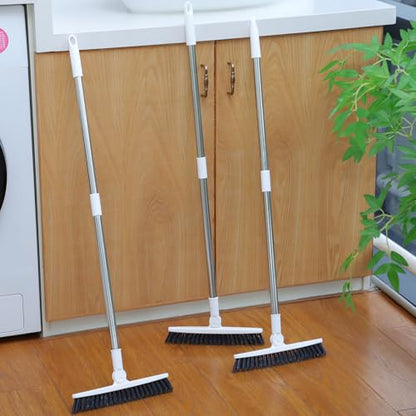 Maxdot 3 Pack 2 in 1 Floor Brush Scrubber with Long Handle Grout Brush 35'' Stiff Bristle Cleaning Scrub Brush with Squeegee, 120° Rotating Tile Brush for Cleaning Bathroom