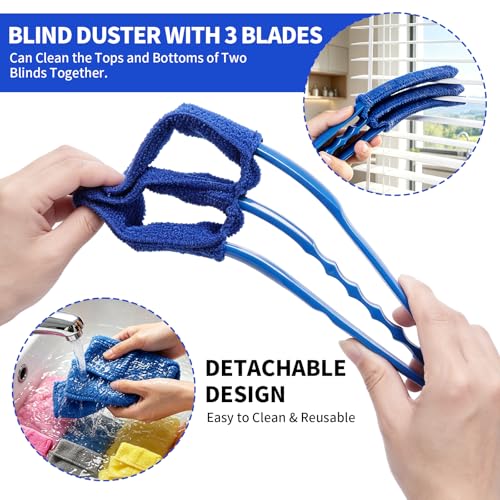 Window Blind Cleaner Duster Brush, 2 Pack with 6 Reusable Microfiber Sleeves for Venetian Blinds, Cleaning Tools for Window Blinds, Air Conditioner Vents, Fans, Car Vent