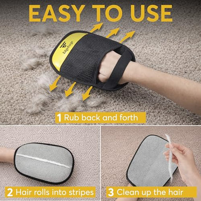 2 Pack Pet Hair Removal Glove for Dogs & Cats - Reusable Electrostatic Magic Brush Glove - Lint Mitt for Furniture, Couch, Carpet, Clothing, Car Seat - Dog Hair Remover Tool - Black