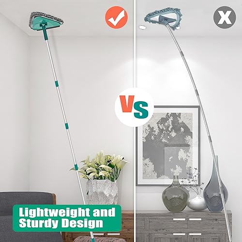 JEHONN Wall Cleaner Mop with Long Handle 82 Inches, 3-in-1 Ceiling Cleaning Tool Duster with 6 Replacement Microfiber Chenille Pads for Painted Walls, Baseboard, Window, Floor (Green) - color: Green
