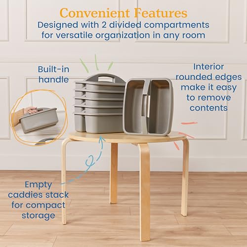 ECR4Kids 2-Compartment Large Plastic Caddy, Multipurpose Organization, Grey, 6-Pack - color: Grey