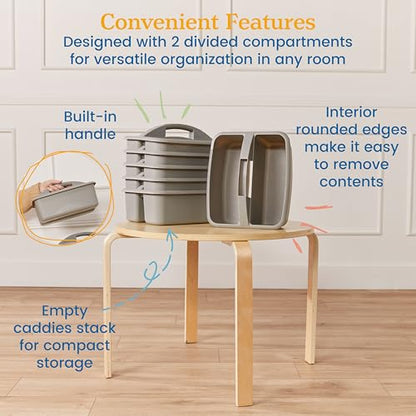 ECR4Kids 2-Compartment Large Plastic Caddy, Multipurpose Organization, Grey, 6-Pack - color: Grey
