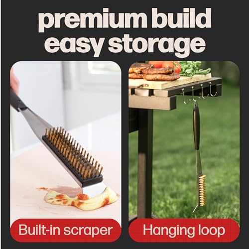 Hans Grill 2-in-1 Pizza Oven Brush & Scraper | Dual-Purpose Pizza Stone Brush Scraper with Stainless Steel Head | Outdoor Oven Cleaning Accessories, Stone Cleaner, Essential Cooking Tools.