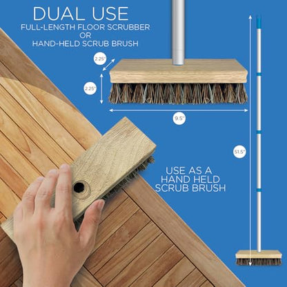 LOLA Deck Scrub Brush, 9" x 3.5" Head w/Palmyra & PVC Bristles for Outdoor Cleaning, Removes Dirt & Grime from Patios, Decks, Grout, 9 CT - size: 9 Pack, style: Palmyra & PVC Deck Broom -Steel Handle