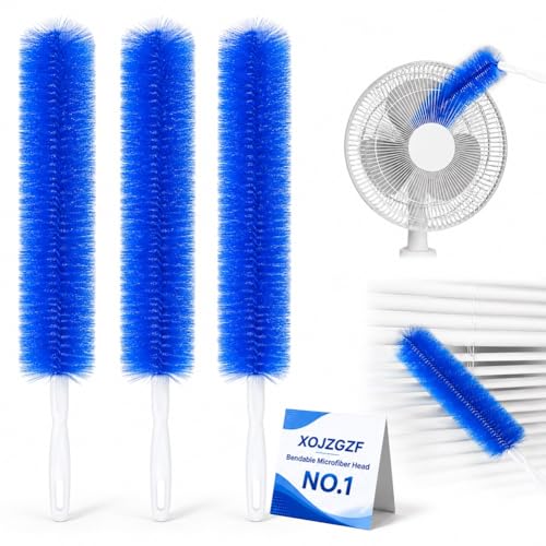Bendable Microfiber Head, Reusable Dust Remover, High Ceiling Fan Cleaning Brush, Long Damp Duster for Cobweb, Air Conditioner Cleaner, Car Ac Vent Brushes, Blind Washable Dusters Kit Tool(3*Blue) - color: 3*blue